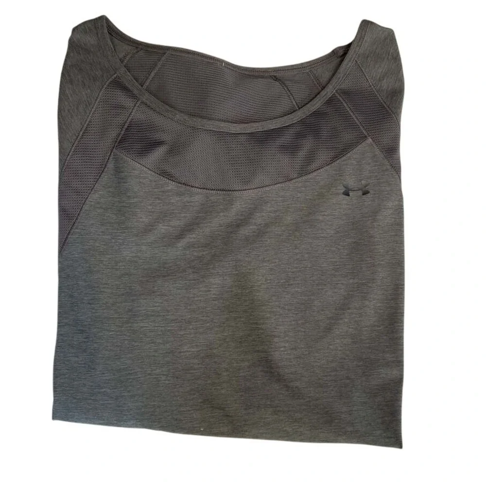 Under Armour Women's Gray Heather Long Sleeve Shirt Size L Mesh‎ Detail - Picture 9 of 10